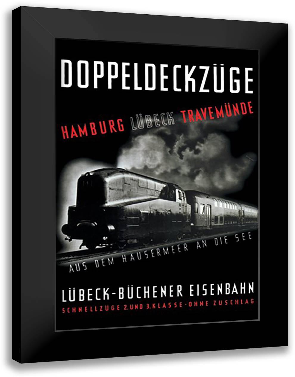 Doppeldeckzuge - Hamburg/Lubek/Travemunde 16x22 Black Modern Wood Framed Art Print Poster