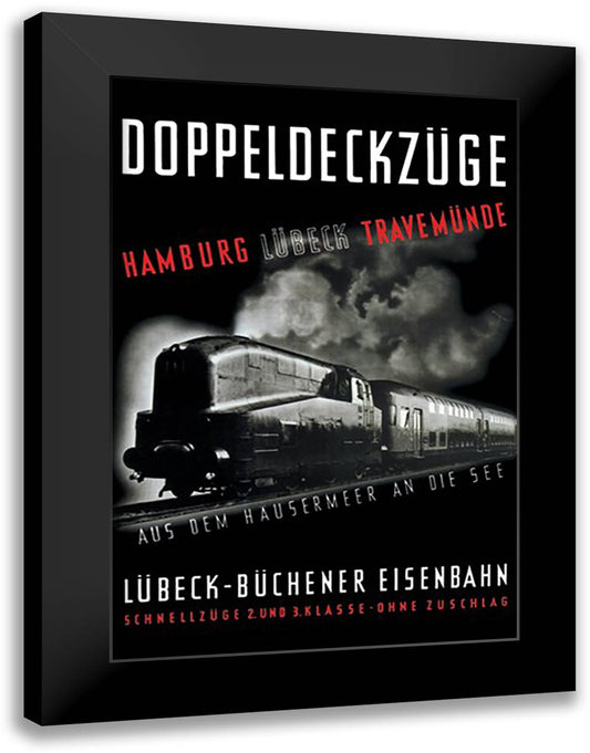 Doppeldeckzuge - Hamburg/Lubek/Travemunde 16x22 Black Modern Wood Framed Art Print Poster