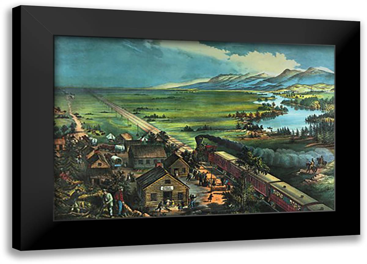 Trains Opening the Great American Plains 22x16 Black Modern Wood Framed Art Print Poster