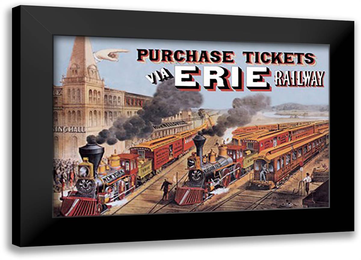 Purchase Tickets via Erie Railway 22x16 Black Modern Wood Framed Art Print Poster