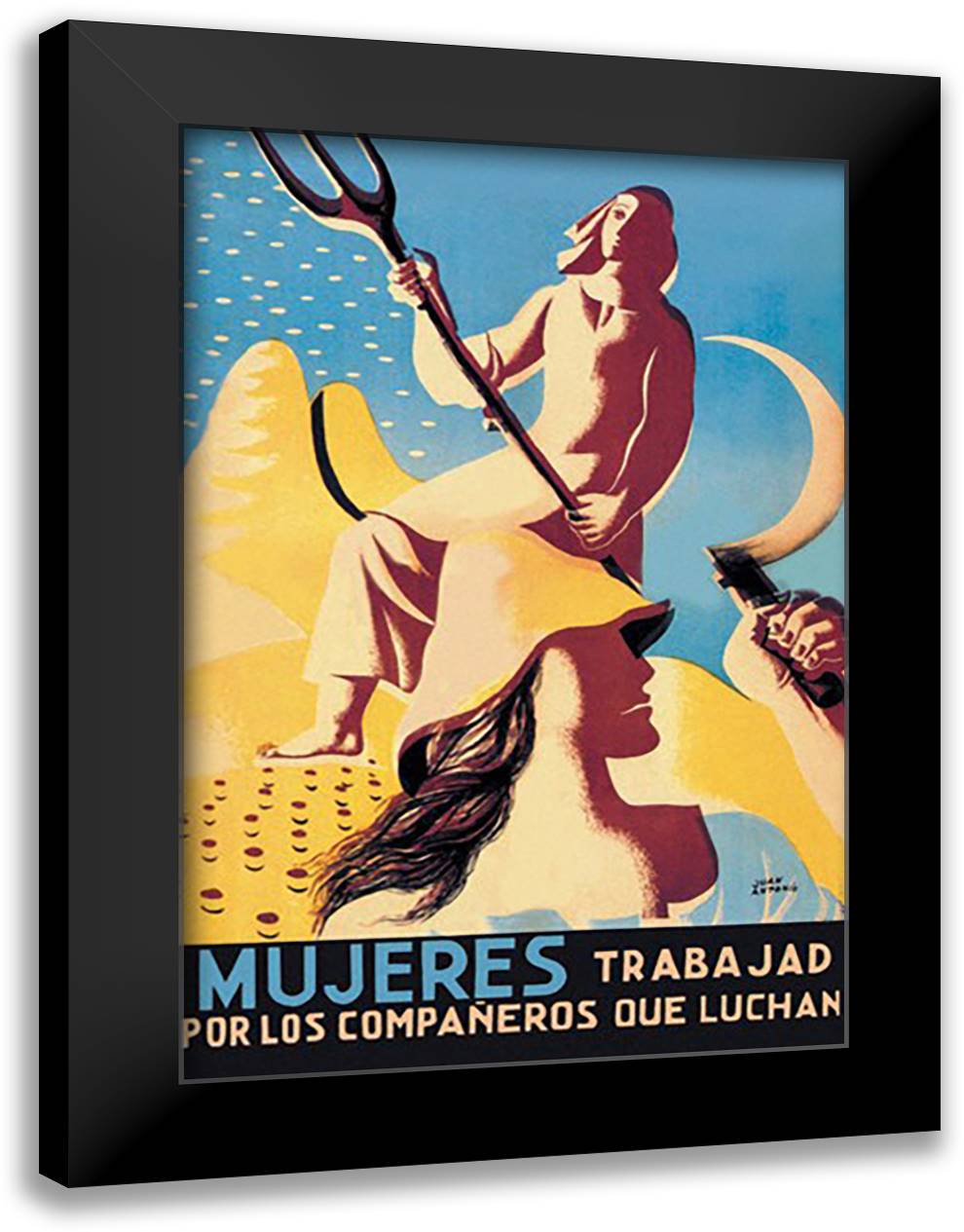 Mujeres Trabajad Por Los Companeros Que Luchan 16x22 Black Modern Wood Framed Art Print Poster