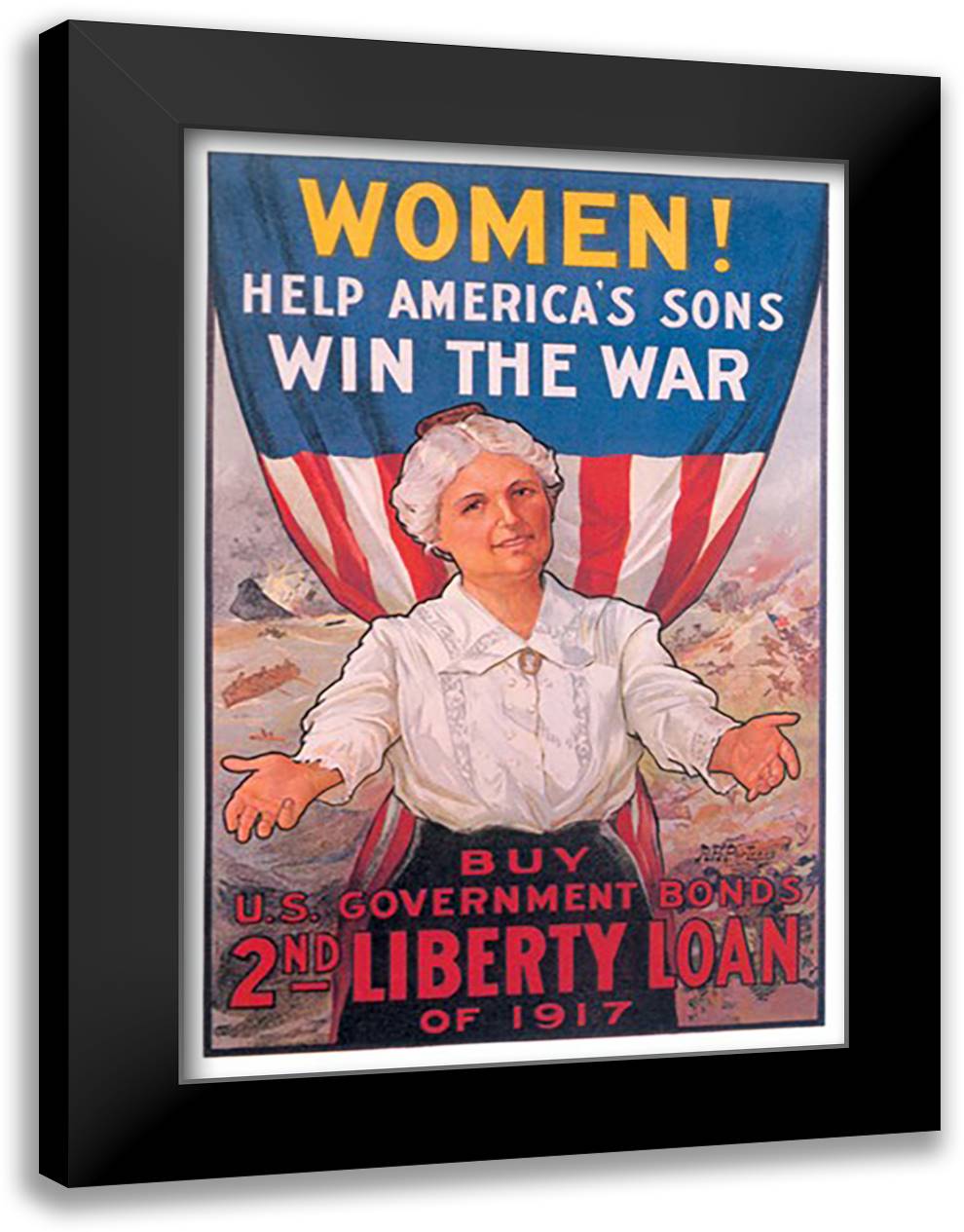 Women! Help America's Sons Win the War 16x22 Black Modern Wood Framed Art Print Poster