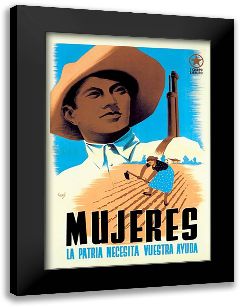 Mujeres La Patria Necesita Vuestra Ayuda 16x22 Black Modern Wood Framed Art Print Poster