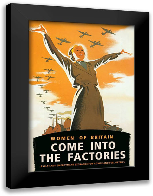 Women of Britain, Come into the Factories 16x22 Black Modern Wood Framed Art Print Poster by Brydone