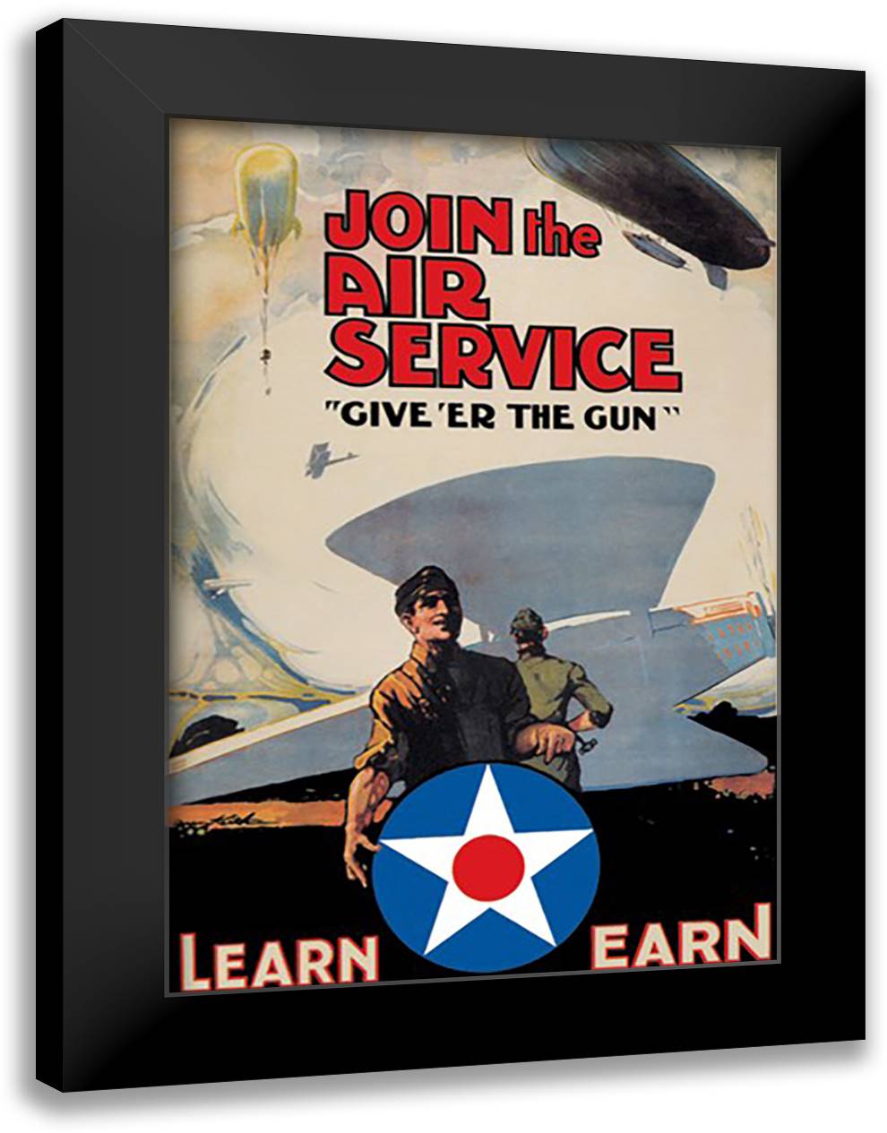 Join the Air Service: Give 'er the Gun 16x22 Black Modern Wood Framed Art Print Poster by Keith, Doug