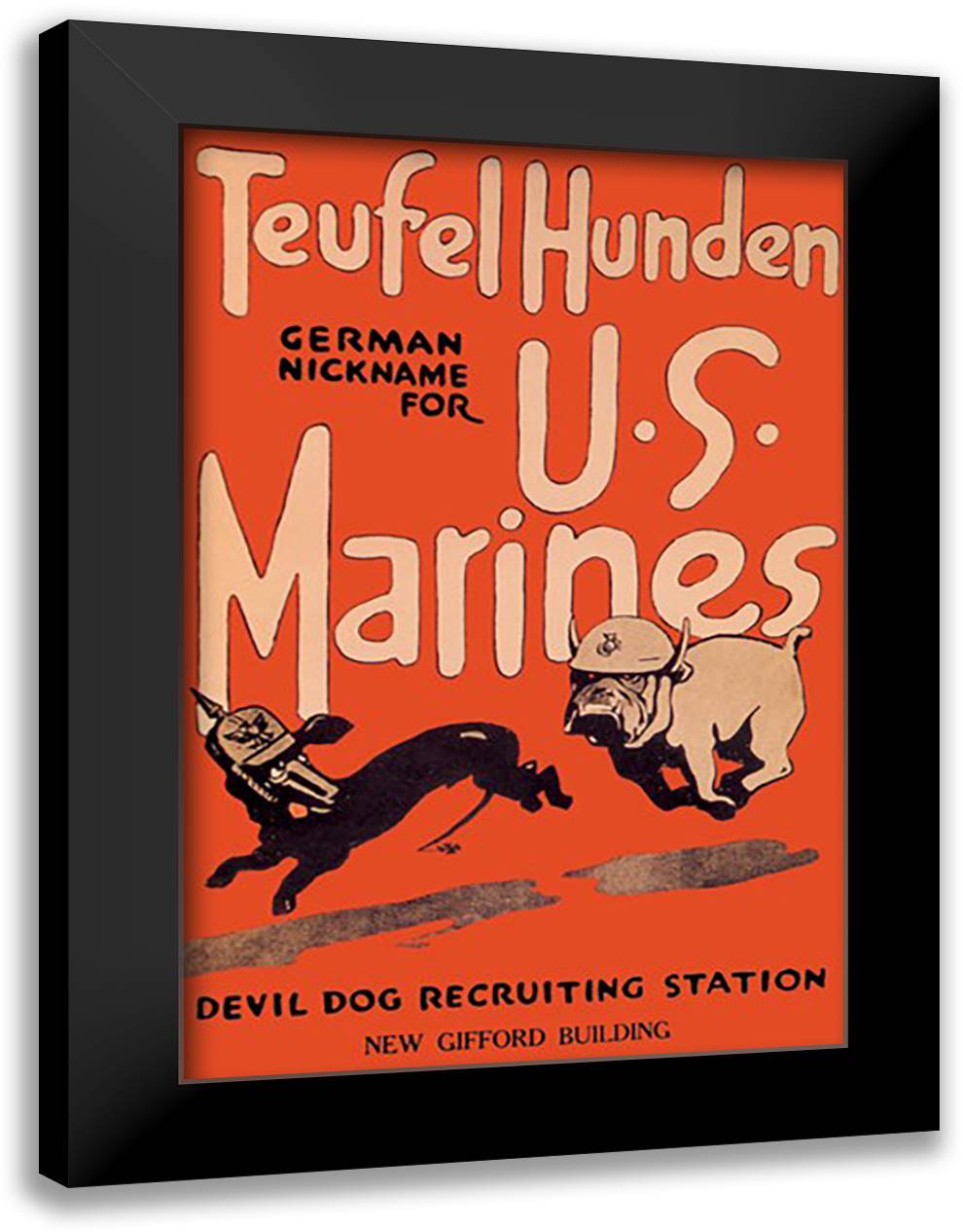 Teufel Hunden: German Nickname for U.S. Marines 16x22 Black Modern Wood Framed Art Print Poster