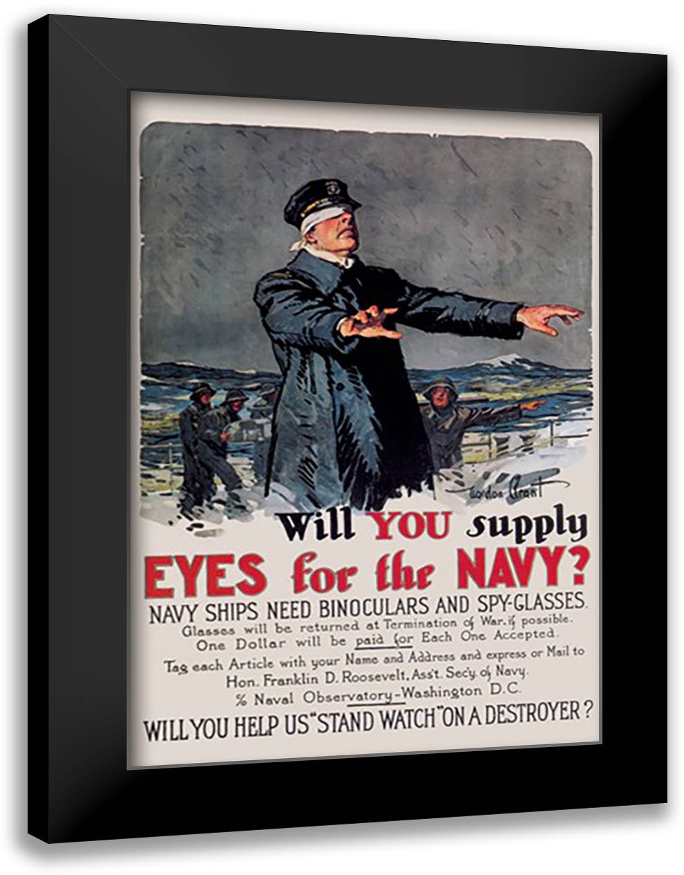 Will You Supply Eyes for the Navy? 16x22 Black Modern Wood Framed Art Print Poster by Grant, Mike