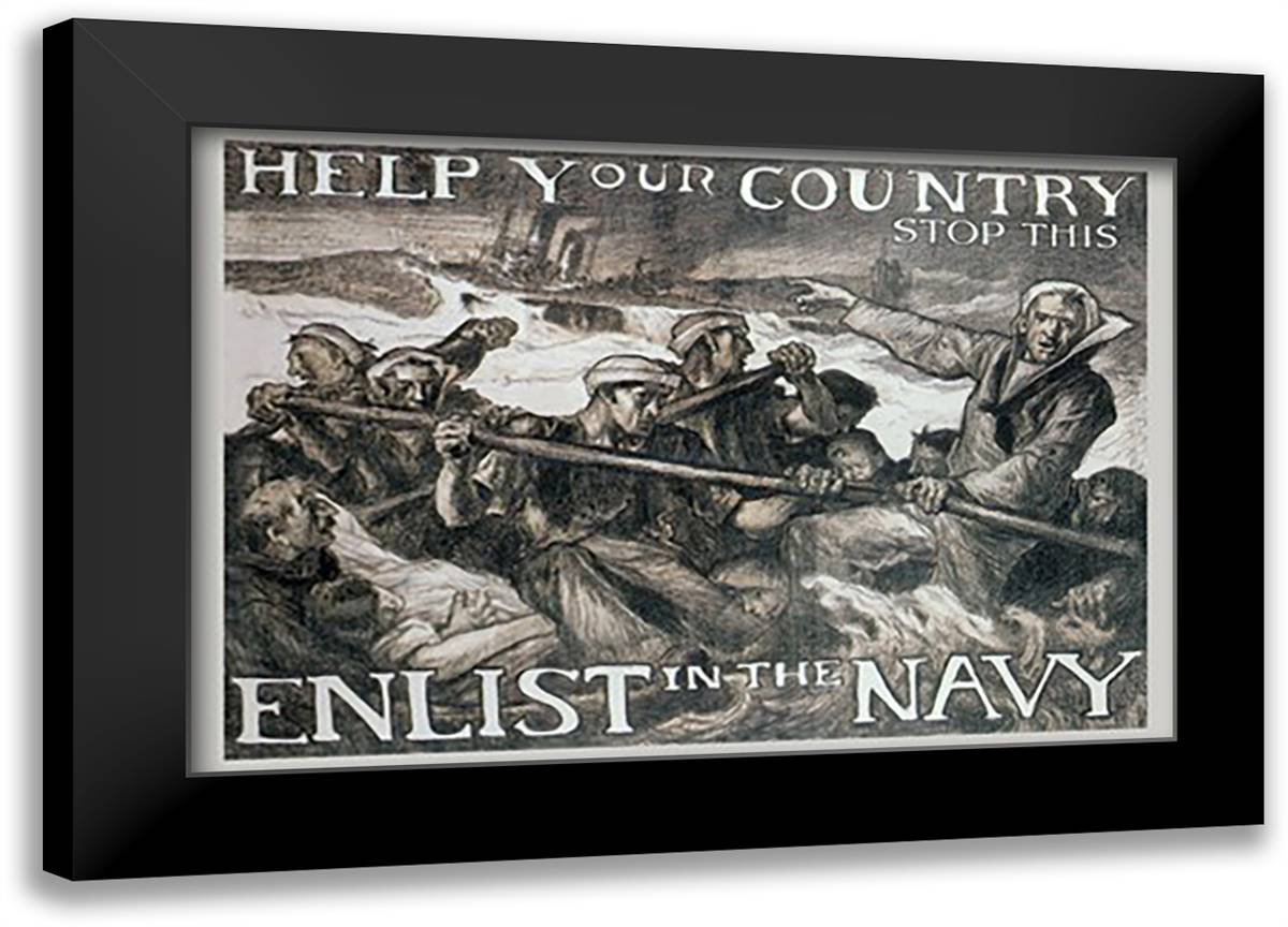Help Your Country Stop This. Enlist in the Navy 22x16 Black Modern Wood Framed Art Print Poster by Brangwyn