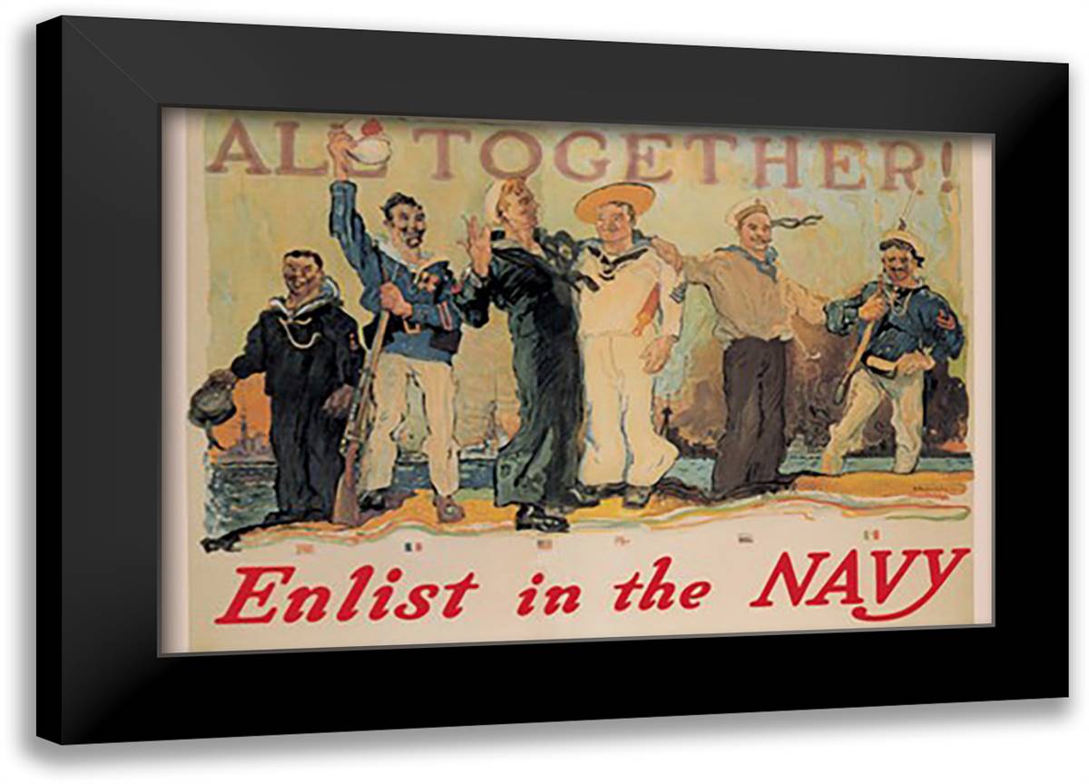 All Together! Enlist in the Navy 22x16 Black Modern Wood Framed Art Print Poster by Reuterdahl