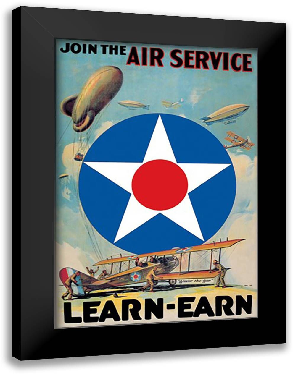 Join the Air Service - Learn & Earn 16x22 Black Modern Wood Framed Art Print Poster