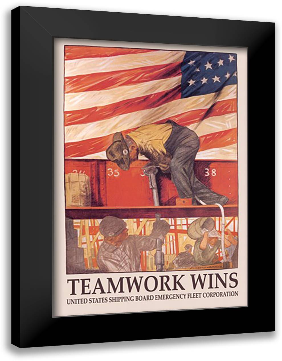 Teamwork Wins: U.S. Shipping Board Emergency Corp. 16x22 Black Modern Wood Framed Art Print Poster by Kline, Hibberd V. B.