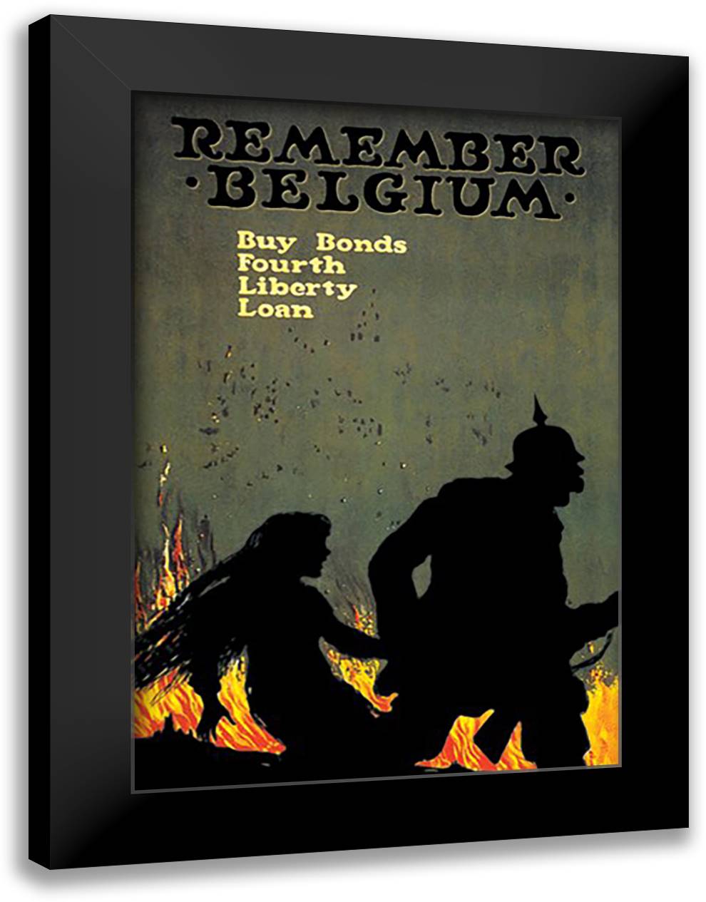 Remember Belgium: Buy Bonds - Fourth Liberty Loan 16x22 Black Modern Wood Framed Art Print Poster