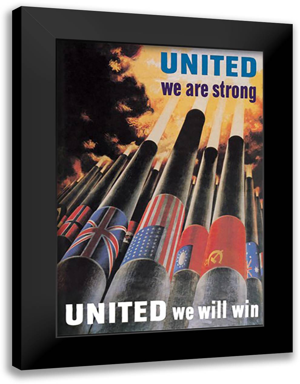 United We Are Strong, United We Will Win 16x22 Black Modern Wood Framed Art Print Poster