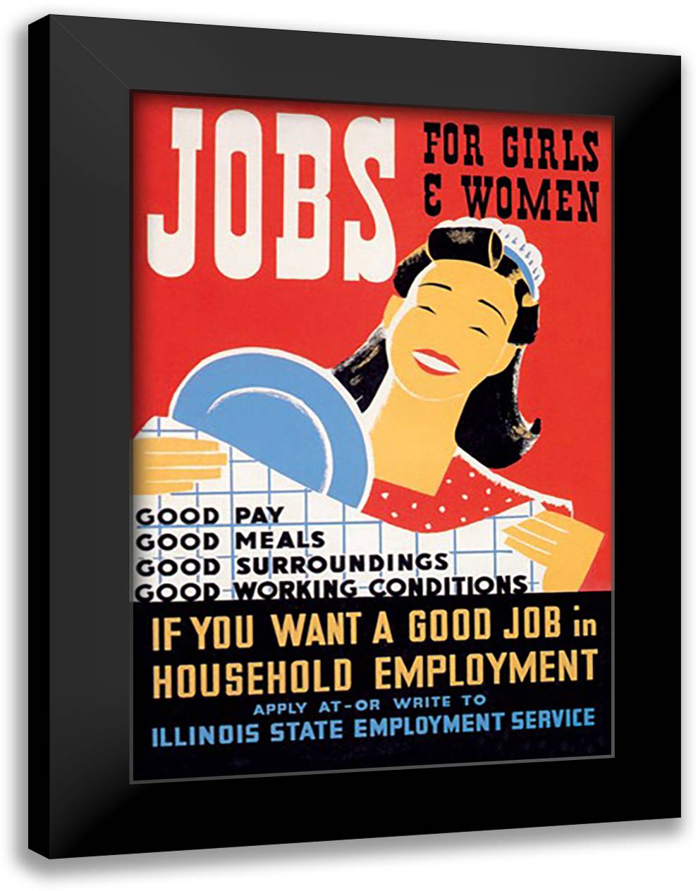 Jobs for Girls and Women 16x22 Black Modern Wood Framed Art Print Poster by Bender, Albert