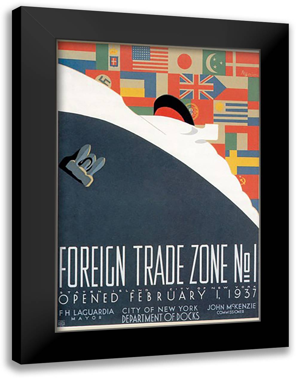 Foreign Trade Zone No. 1: NY City Department of Docks 16x22 Black Modern Wood Framed Art Print Poster by Weitzman, Martin