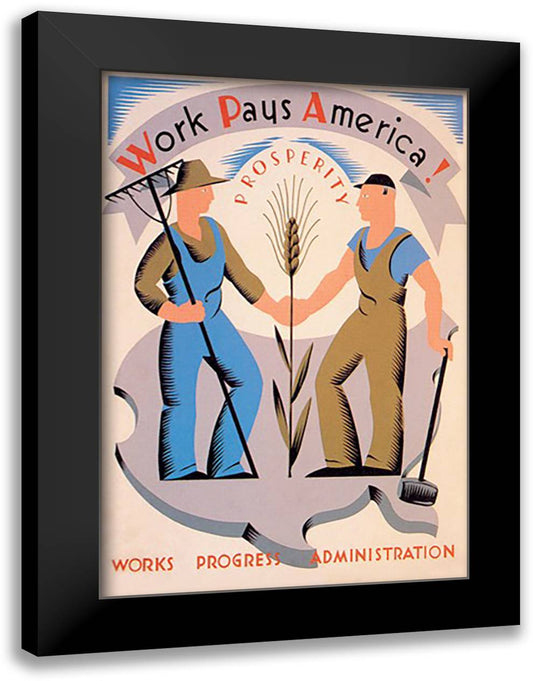 Work Pays America! 16x22 Black Modern Wood Framed Art Print Poster by WPA