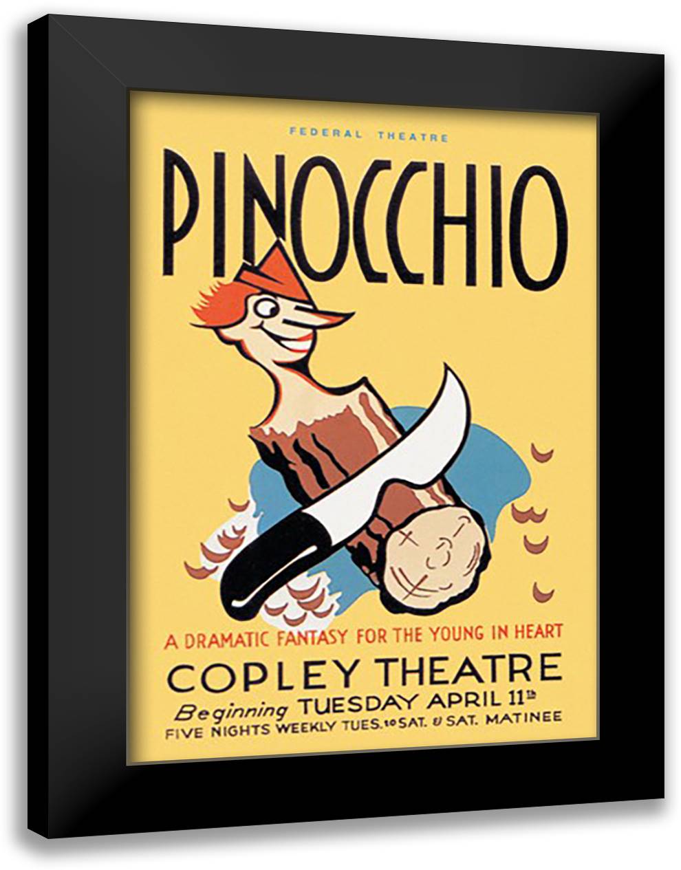 Federal Theatre Presents Pinocchio at the Copley Theatre 16x22 Black Modern Wood Framed Art Print Poster by WPA