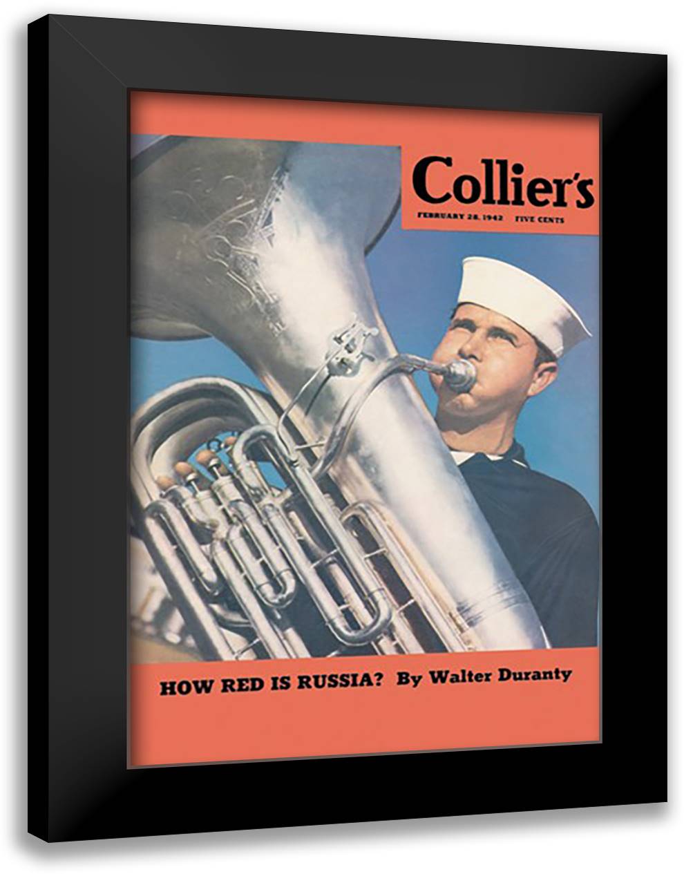 Navy Tuba Player 16x22 Black Modern Wood Framed Art Print Poster by Colliers