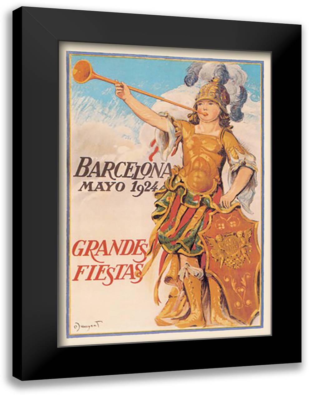 Barcelona Mayo 16x22 Black Modern Wood Framed Art Print Poster