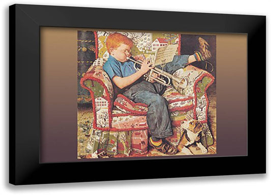 Trumpet Practice 22x16 Black Modern Wood Framed Art Print Poster by Rockwell, Norman