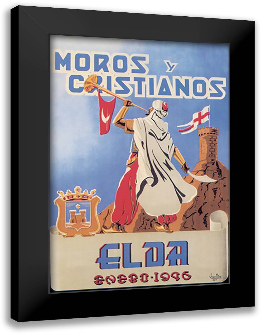 Moros Cristiquos 16x22 Black Modern Wood Framed Art Print Poster by Juan, Maria