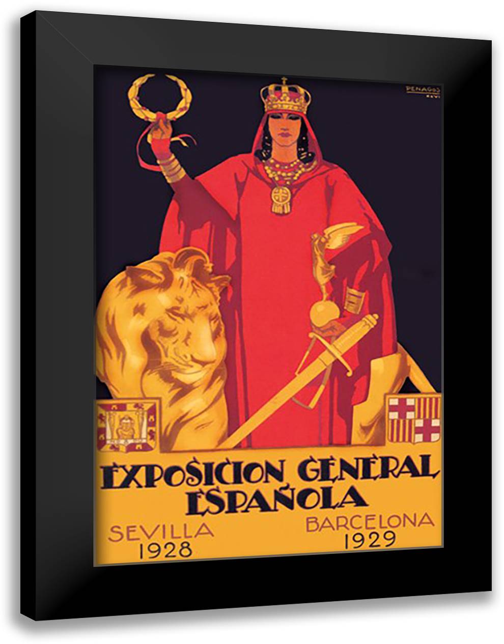 Exposition General Espanola 16x22 Black Modern Wood Framed Art Print Poster by Penagos, Rafael De