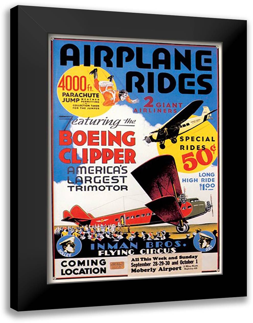 Airplane Rides: Inman Bros. Flying Circus 16x22 Black Modern Wood Framed Art Print Poster