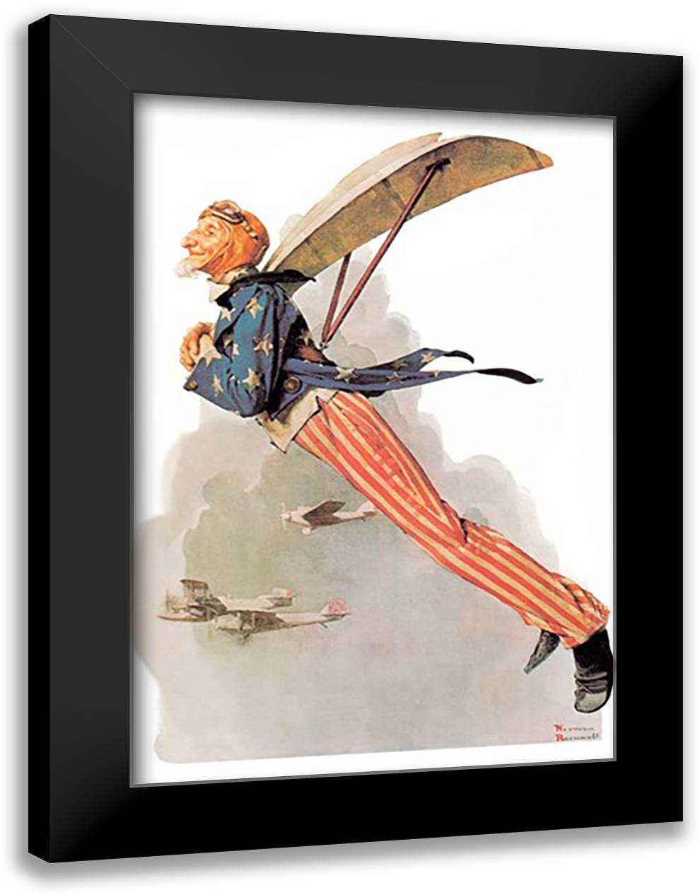 Uncle Sam Takes Wings 16x22 Black Modern Wood Framed Art Print Poster by Rockwell, Norman