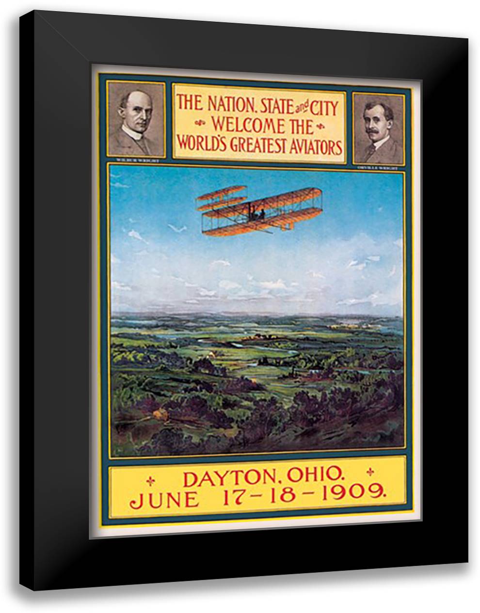 Dayton, Ohio Welcomes the Wright Brothers 16x22 Black Modern Wood Framed Art Print Poster by Wlker Litho