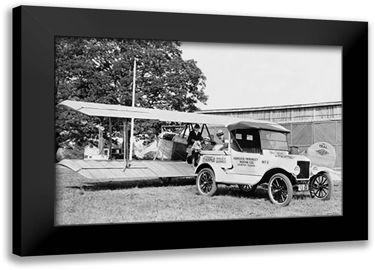 Ford Towing Plane 22x16 Black Modern Wood Framed Art Print Poster