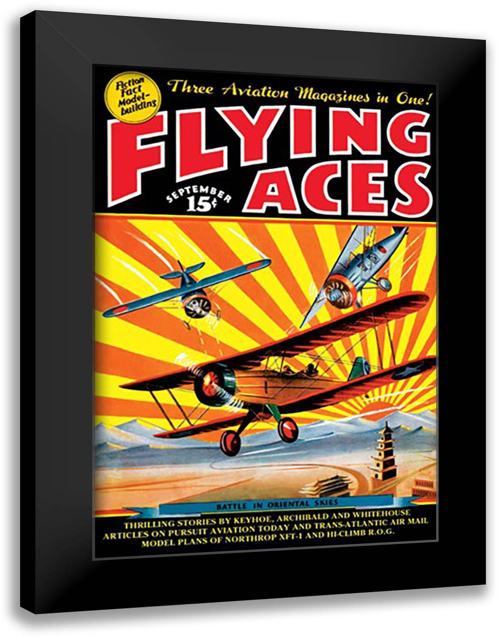 Flying Aces over the Rising Sun 16x22 Black Modern Wood Framed Art Print Poster by Mayshark, C. B.