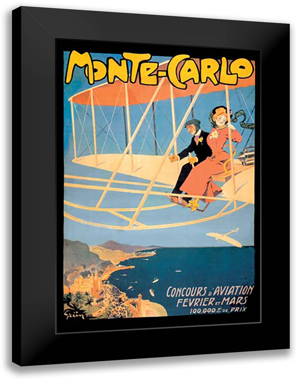 Monte Carlo Concours d'Aviation 16x22 Black Modern Wood Framed Art Print Poster by Grun, Jules Alexander