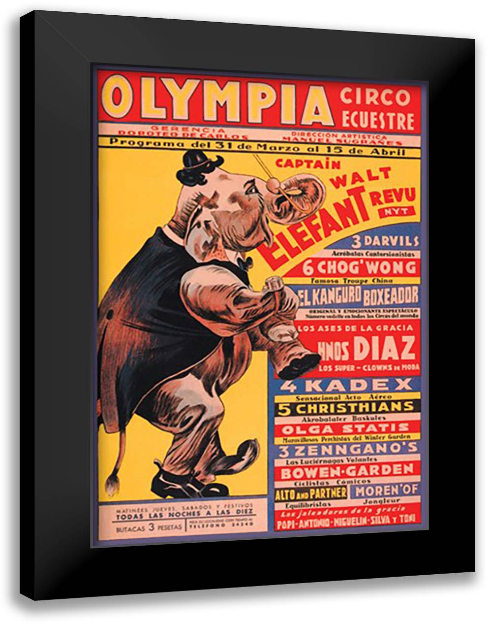 Olympia Circo Ecuestre - Olympia Circus 16x22 Black Modern Wood Framed Art Print Poster
