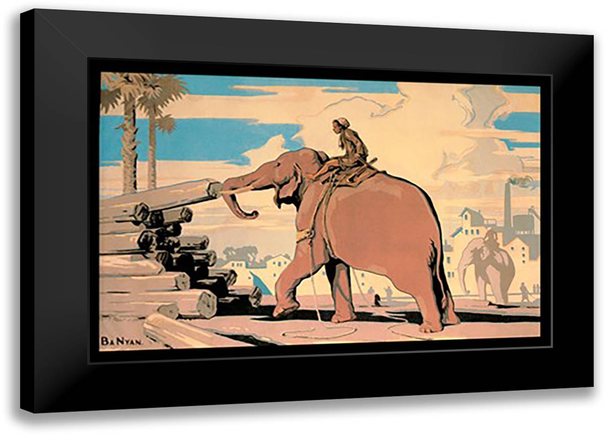 Moving Logs with Elephant Power 22x16 Black Modern Wood Framed Art Print Poster