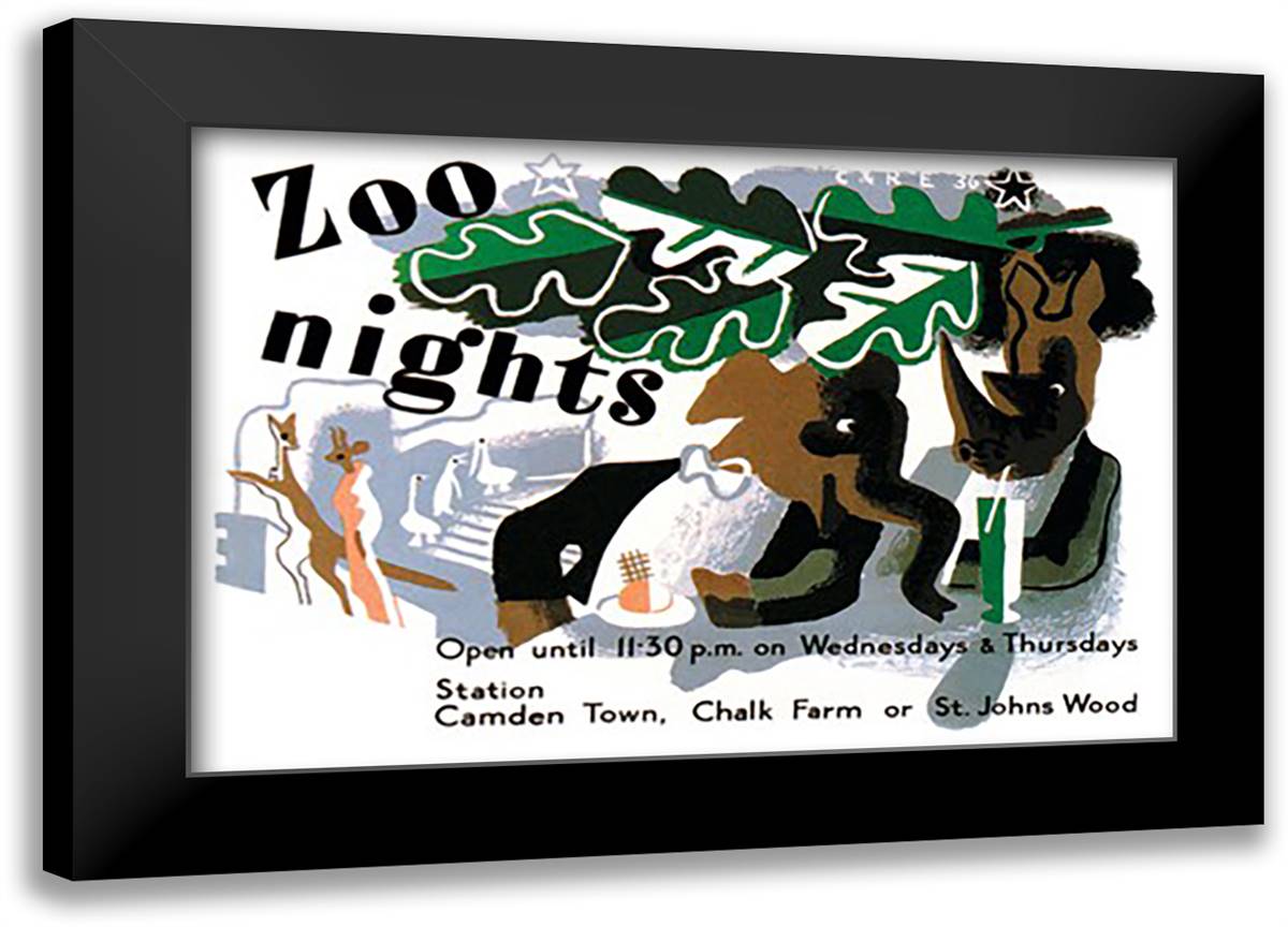 Zoo Nights 22x16 Black Modern Wood Framed Art Print Poster