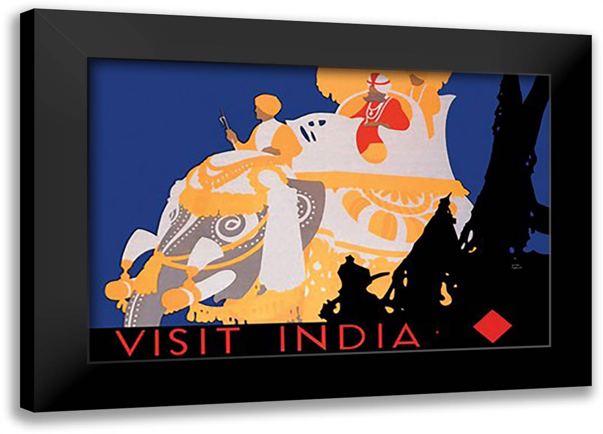 Visit India 22x16 Black Modern Wood Framed Art Print Poster