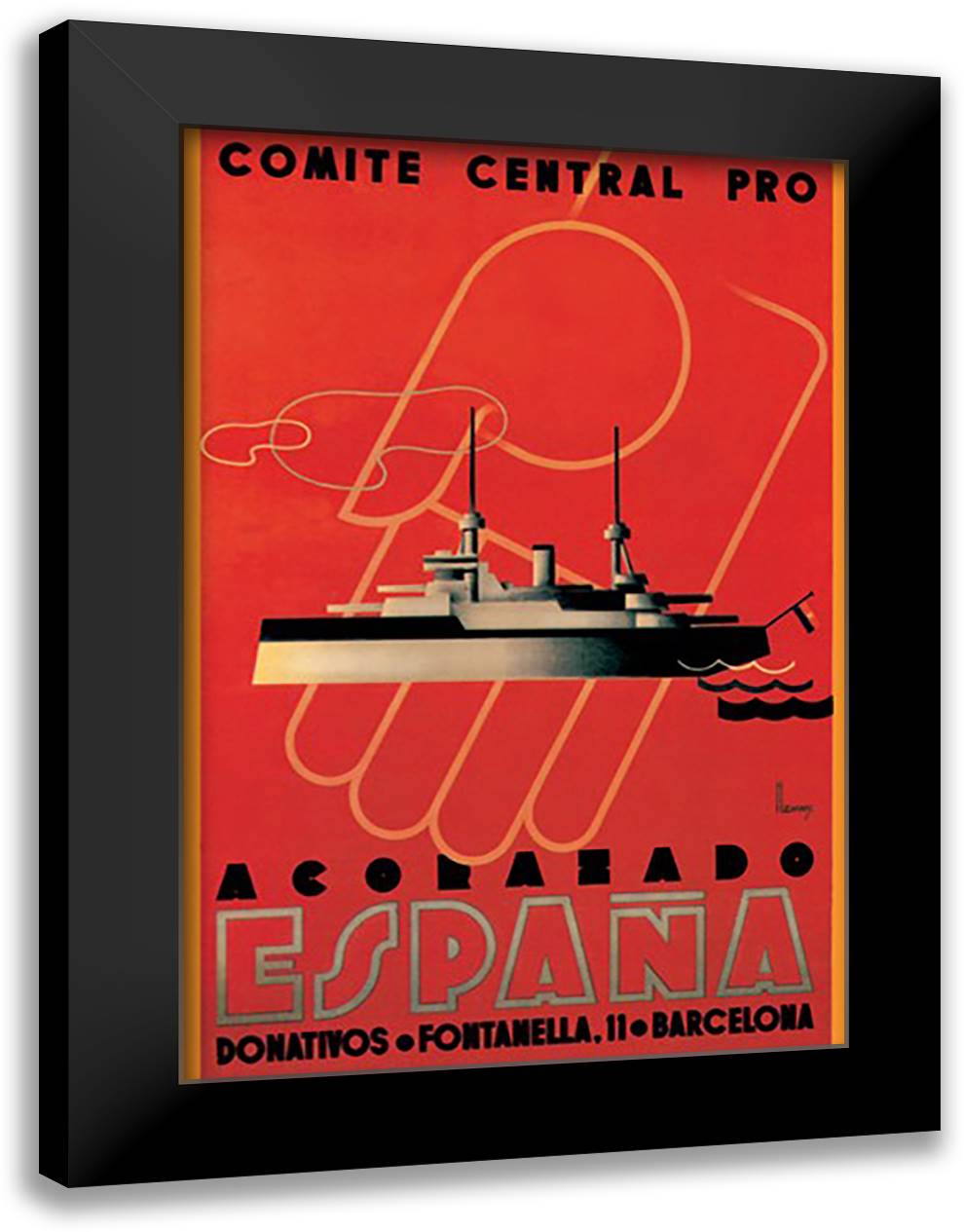 Comite Central Pro, Acorazado Espana 16x22 Black Modern Wood Framed Art Print Poster by Ballesteros, Henry