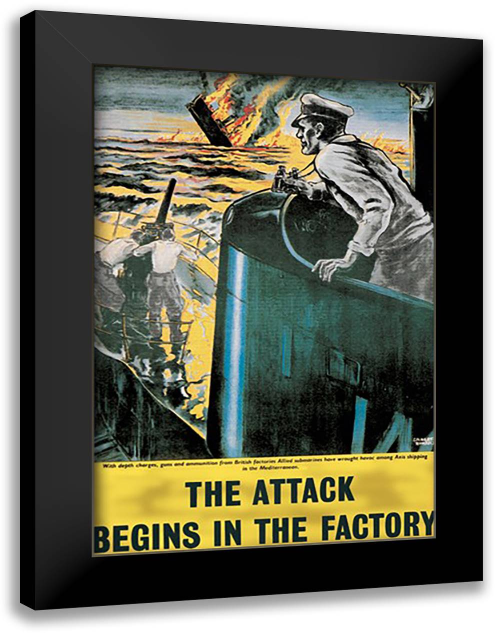 Attack Begins in the Factory 16x22 Black Modern Wood Framed Art Print Poster