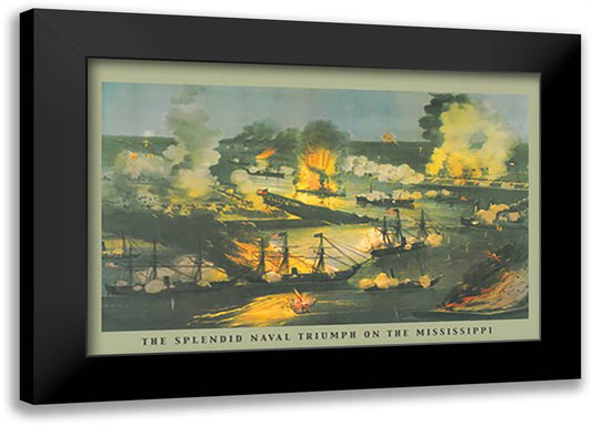 Splendid Naval Triumph on the Mississippi 22x16 Black Modern Wood Framed Art Print Poster