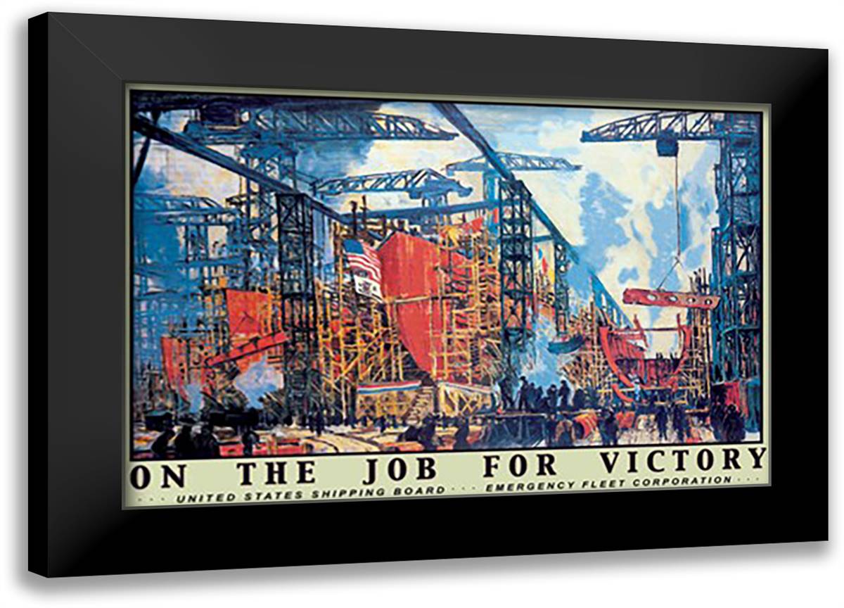 On the Job for Victory 22x16 Black Modern Wood Framed Art Print Poster