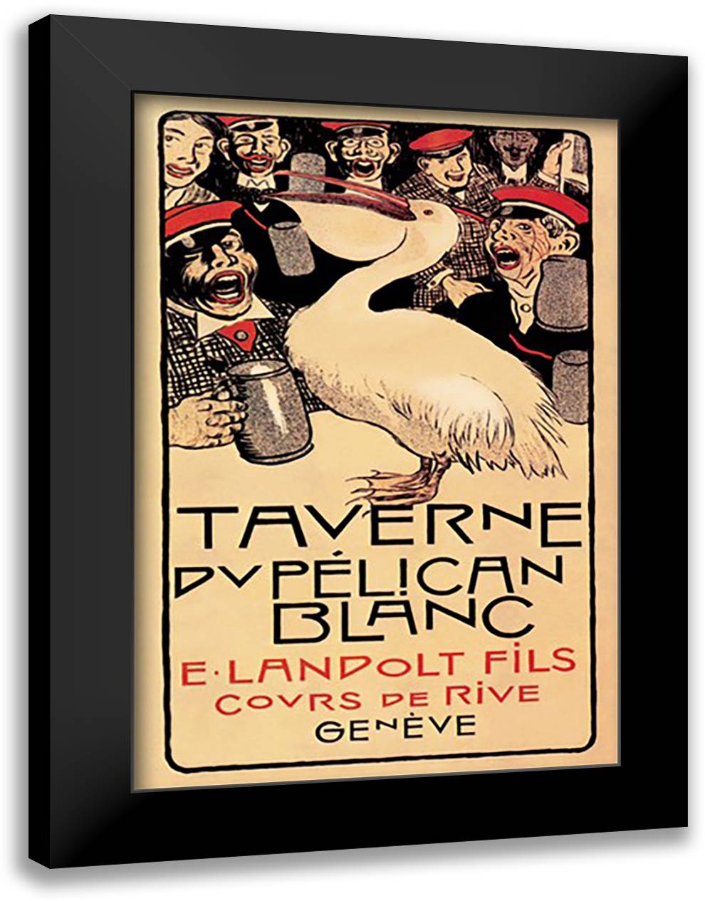 Taverne du Pelican Blanc 16x22 Black Modern Wood Framed Art Print Poster by Forestier, Henry-Claudius