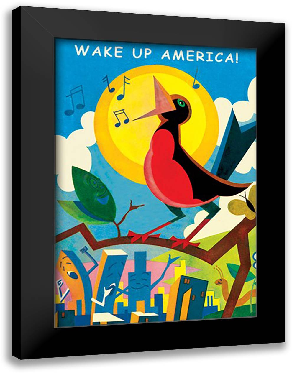 Wake Up America 16x22 Black Modern Wood Framed Art Print Poster