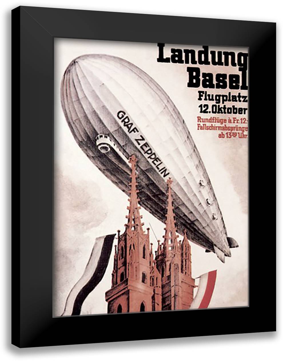 Landung Basel 16x22 Black Modern Wood Framed Art Print Poster by Plattner, Otto Jacob