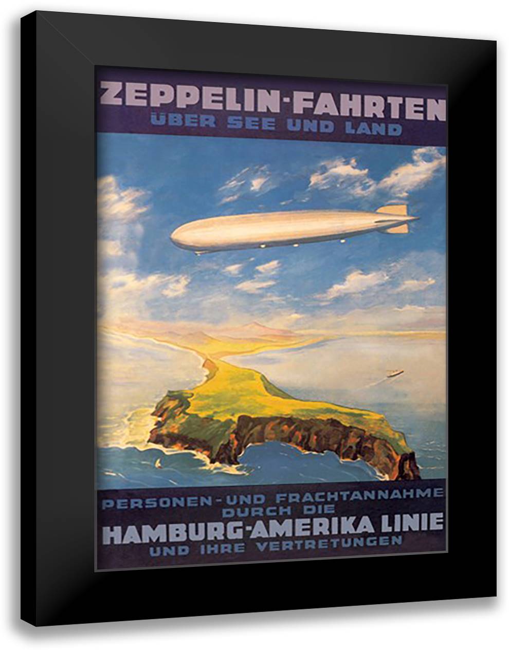 Zeppelin Fahrten Uber See und Land 16x22 Black Modern Wood Framed Art Print Poster by Bauer, E.
