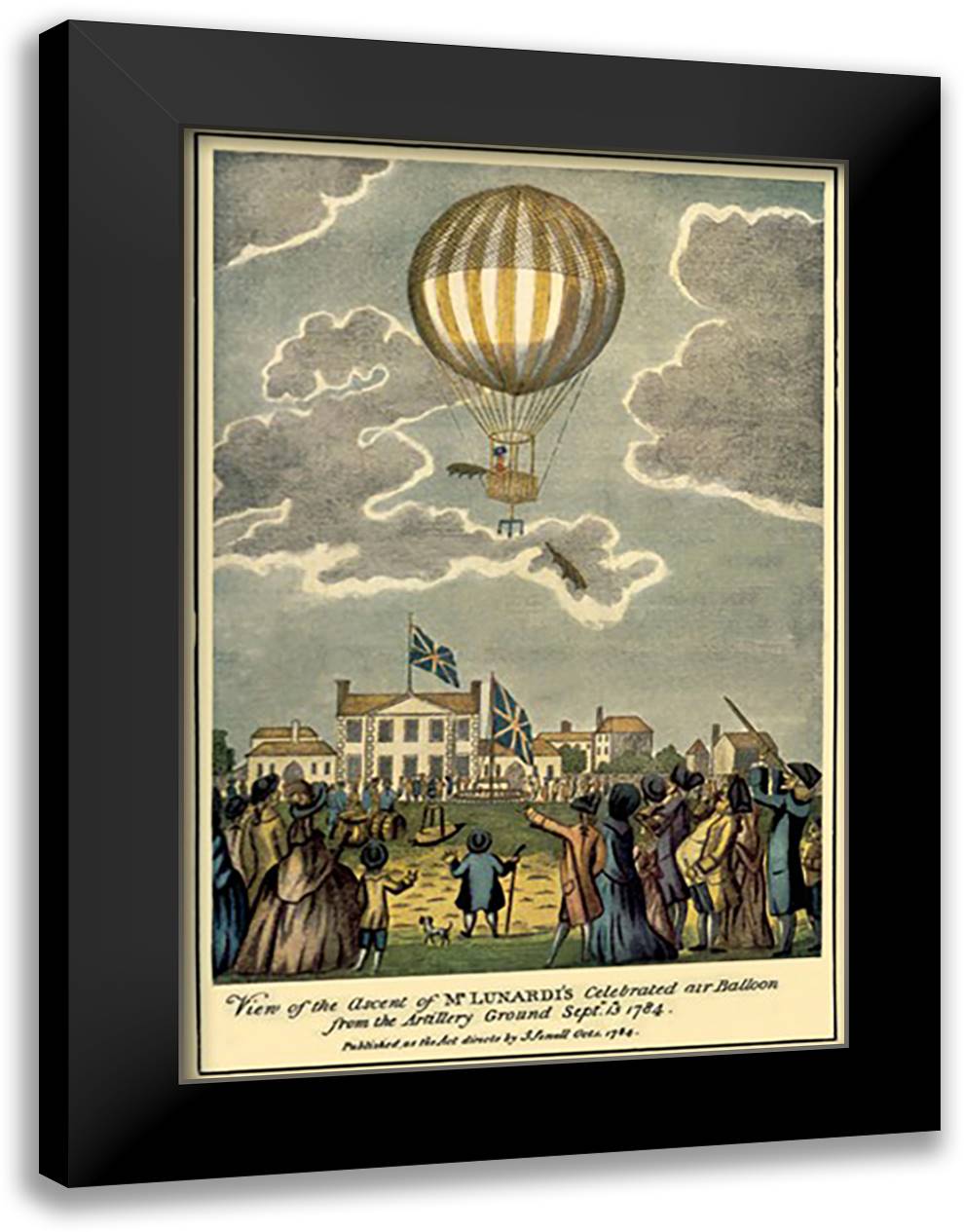 Ascent of Lunardi's Balloon 16x22 Black Modern Wood Framed Art Print Poster