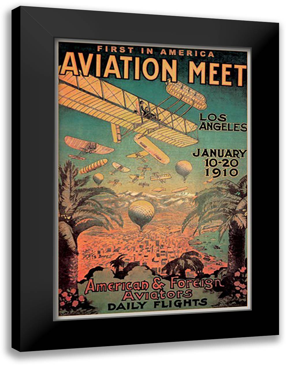 First in America - Aviation Meet 16x22 Black Modern Wood Framed Art Print Poster