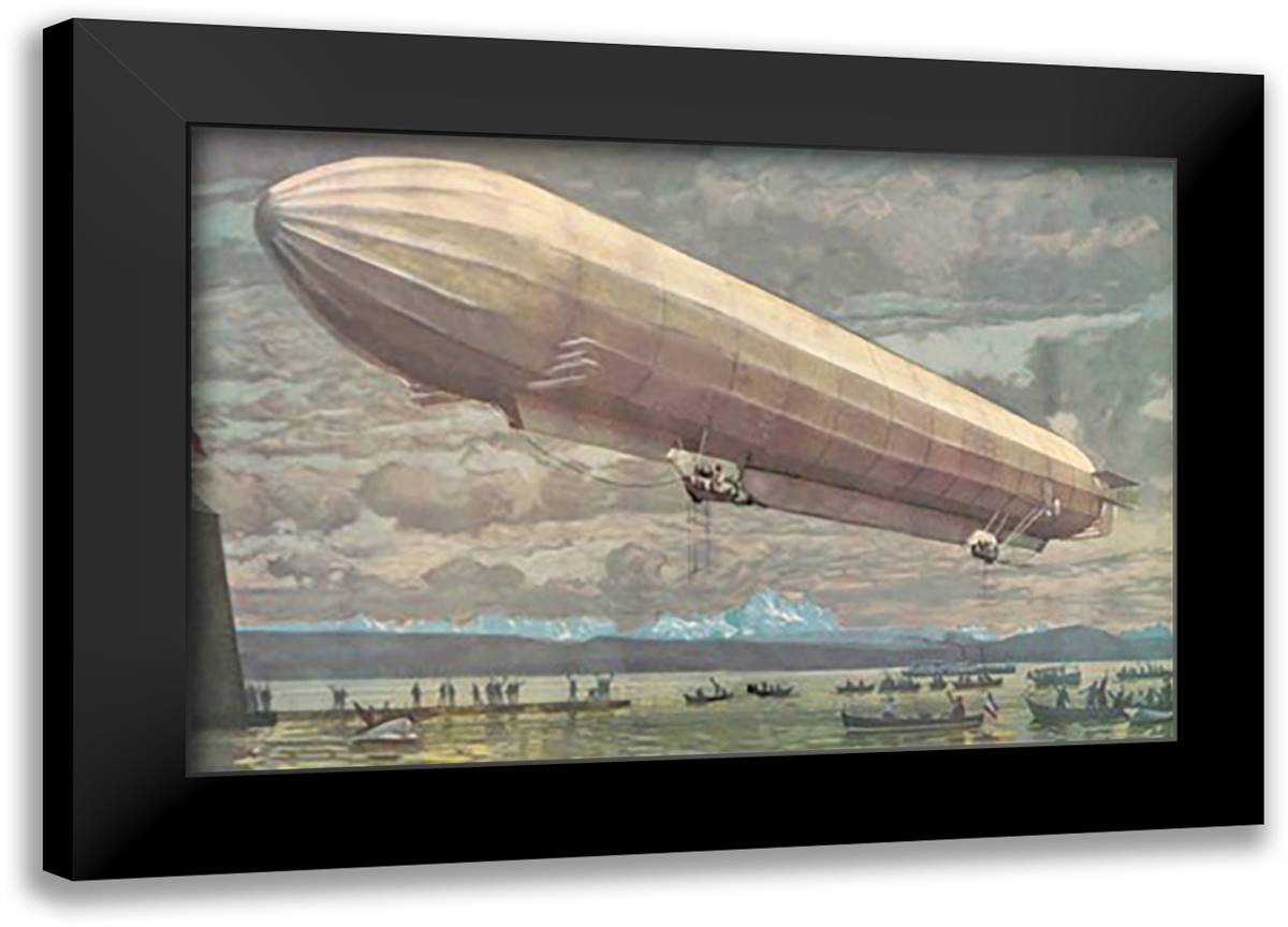 Zeppelin Above Lake Constance 22x16 Black Modern Wood Framed Art Print Poster