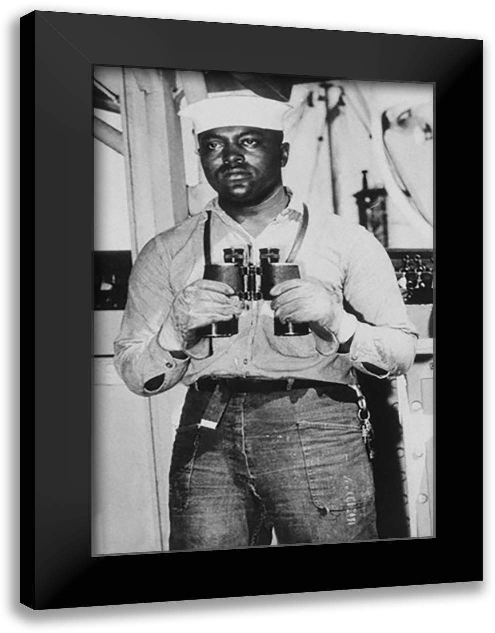 Shower and a Shave (Sailor with Binoculars) 16x22 Black Modern Wood Framed Art Print Poster