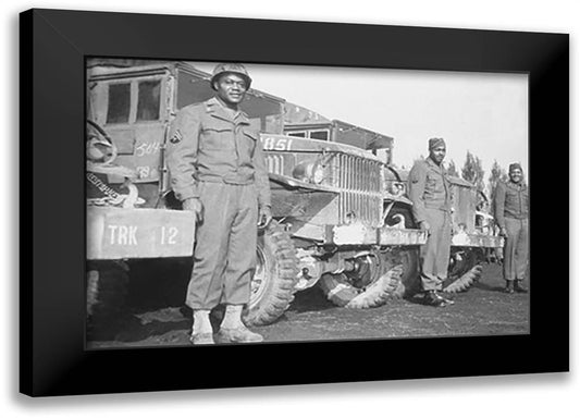 24th Infantry Waiting to Advance on Japanese 22x16 Black Modern Wood Framed Art Print Poster