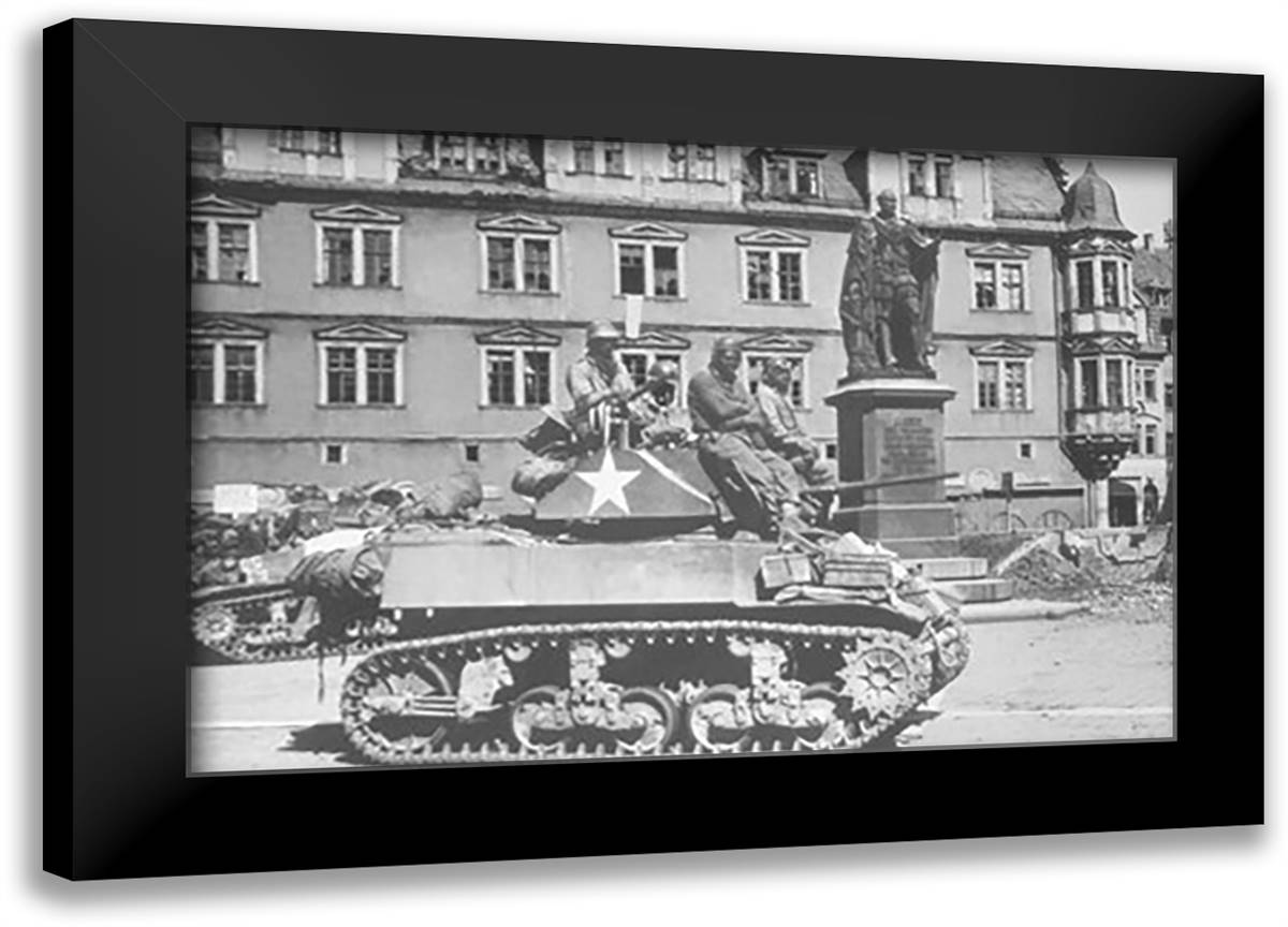 U.S. Light Tanks Stand By and Wait For Call 22x16 Black Modern Wood Framed Art Print Poster